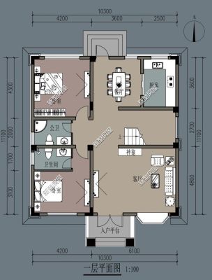 求农村住房设计图纸6米宽x14长进深三方取光1楼客厅十厨卫十1间房十楼梯间？农村楼梯下卫浴设计赏