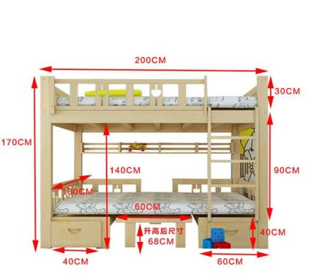 上下铺高度尺寸一般是多少？上下铺简单设计图