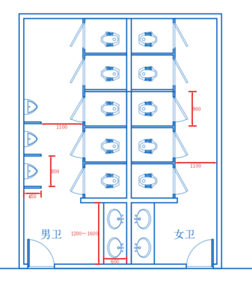 公共卫生间隔断一般多高？公用卫生间平面设计