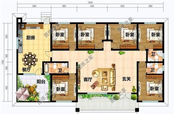 农村六间房子一层多少平方？农村一层六间别墅设计