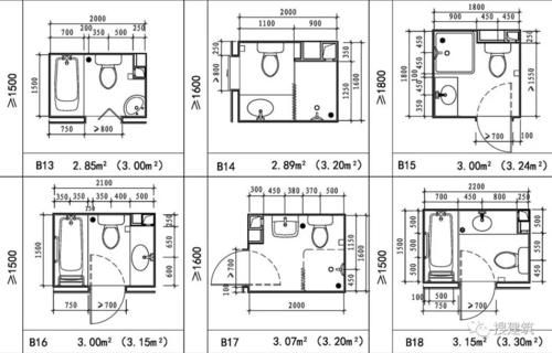 卫生间平面图及尺寸？（各种卫生间设计平面图）
