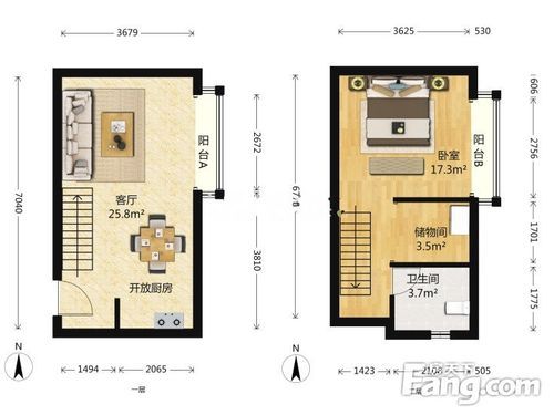 北京合生北方房地产有限公司哪个楼盘有H5一509房号复式楼？（复式一居室设计图）