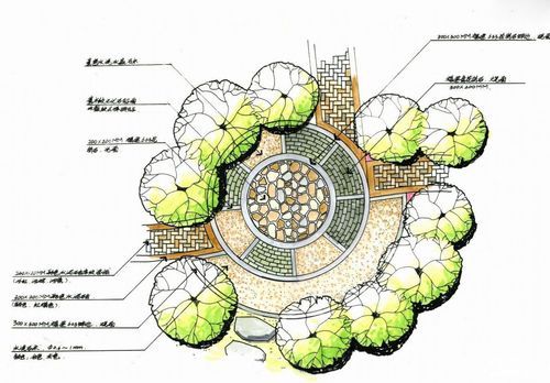 景观平面分析图怎么做？（手绘圆形花坛设计图）